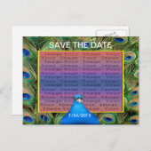 PfauenWedding Save the Date Postcard Ankündigungspostkarte (Vorne/Hinten)