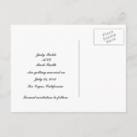 PfauenWedding Save the Date Postcard Ankündigungspostkarte (Rückseite)