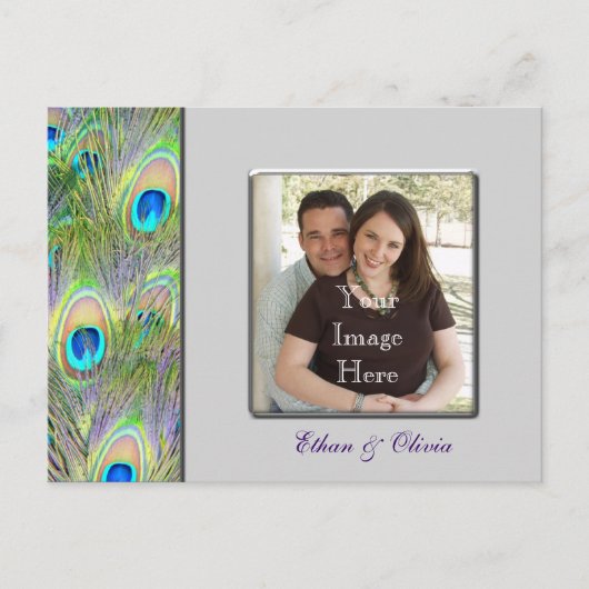 PfauenWedding speichert das Datum Ankündigungspostkarte (Vorderseite)