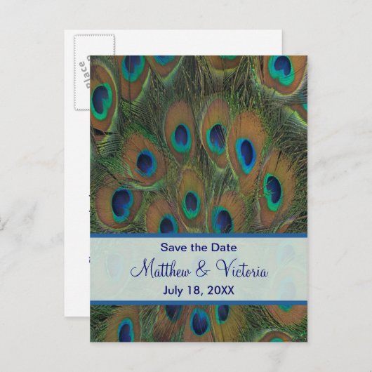 PfauenWedding speichert das Datum Ankündigungspostkarte (Vorne/Hinten)