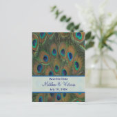 PfauenWedding speichert das Datum Ankündigungspostkarte (Stehend Vorderseite)