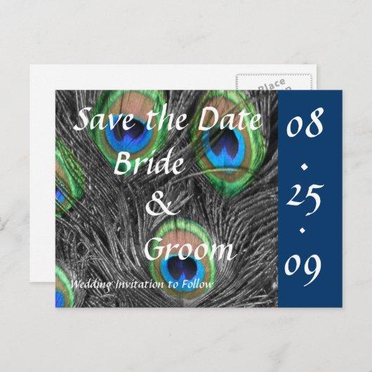 PfauenWedding speichert das Datum Ankündigungspostkarte (Vorne/Hinten)