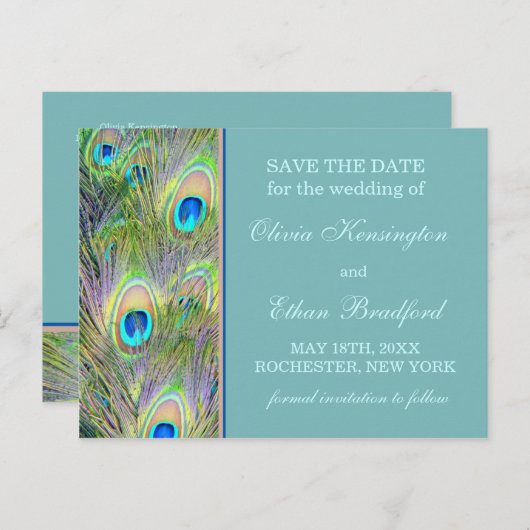 PfauenWedding speichert das Datum Ankündigungspostkarte (Vorne/Hinten)