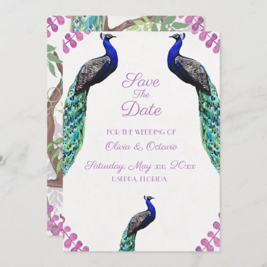 PfauenWedding speichert das Datum Dankeskarte (Vorne/Hinten)