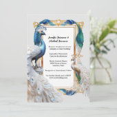 Pfauenweißer aquamariner Jugendstil-Zierrahmen Einladung (Stehend Vorderseite)