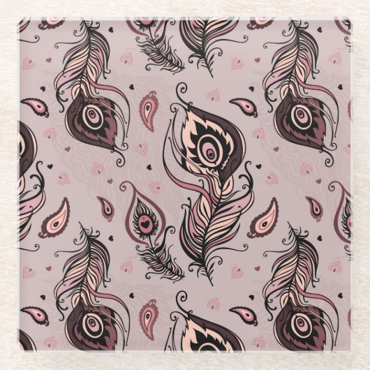 Pfaufedermuster Glasuntersetzer (Vorderseite)