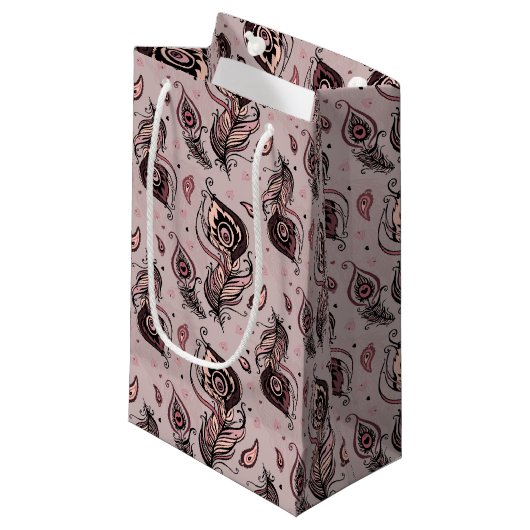 Pfaufedermuster Kleine Geschenktüte (Vorderseite Schrägansicht)