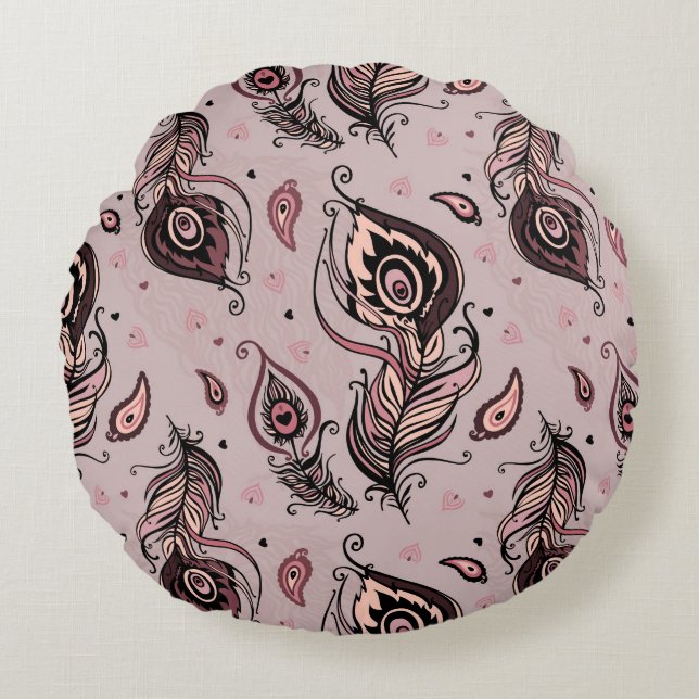 Pfaufedermuster Rundes Kissen (Vorderseite)