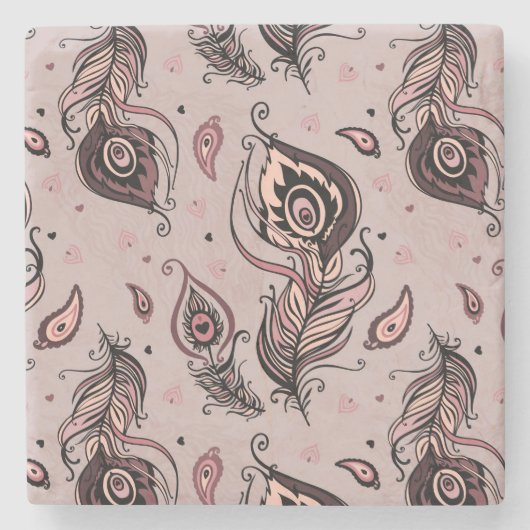 Pfaufedermuster Steinuntersetzer (Vorderseite)