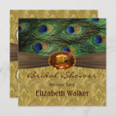 Pfaufedern, bernsteinfarbiges Effekt Brautparty Einladung (Vorne/Hinten)