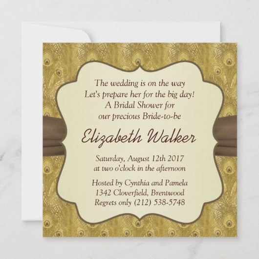 Pfaufedern, bernsteinfarbiges Effekt Brautparty Einladung (Rückseite)