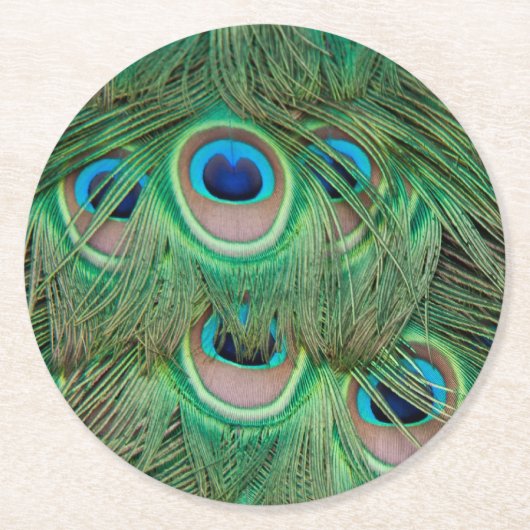 Pfaugefieder Runder Pappuntersetzer (Vorderseite)