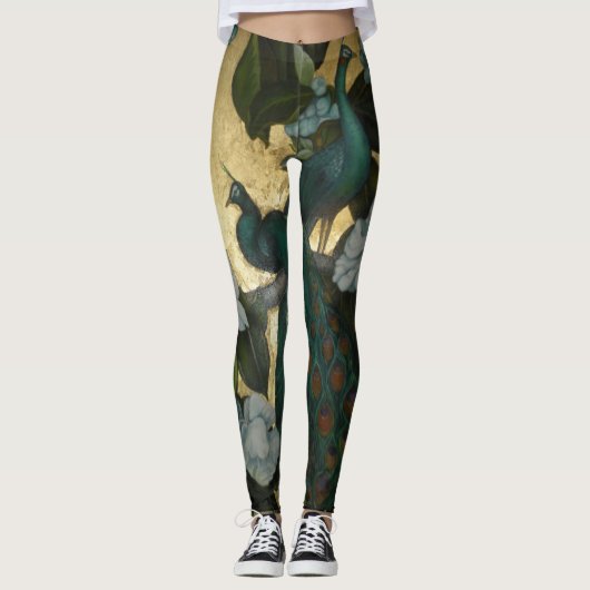 Pfaus in einem Magnolien-Baum Leggings (Vorderseite)