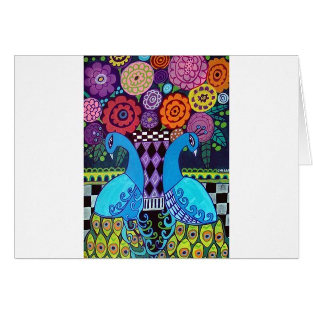 Pfaus mit Blumen-Kunst durch Heide Galler (Vorderseite (Horizontal))