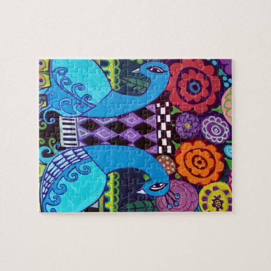 Pfaus mit Blumen-Kunst durch Heide Galler Puzzle (Horizontal)