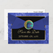 Pfaustasten & Bow SAVE THE DATE Postcard-blau Ankündigungspostkarte (Vorne/Hinten)