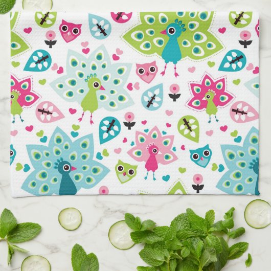 Pfauvogel und -eule geschirrtuch (Gefaltet)