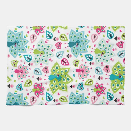 Pfauvogel und -eule geschirrtuch (Horizontal)