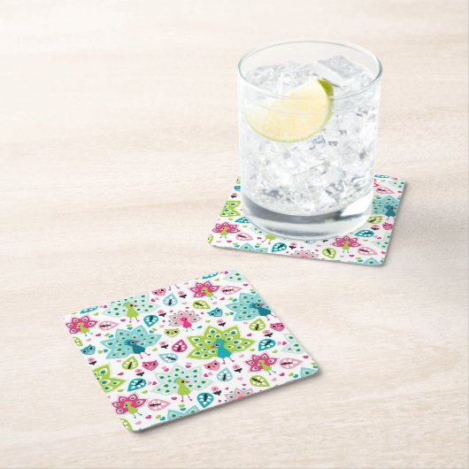 Pfauvogel und -eule rechteckiger pappuntersetzer (Vor Ort)