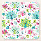 Pfauvogel und -eule rechteckiger pappuntersetzer (Vorderseite)