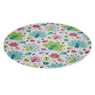 Pfauvogel und -eule schneidebrett