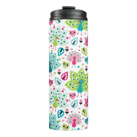 Pfauvogel und -eule thermosbecher (Vorderseite)