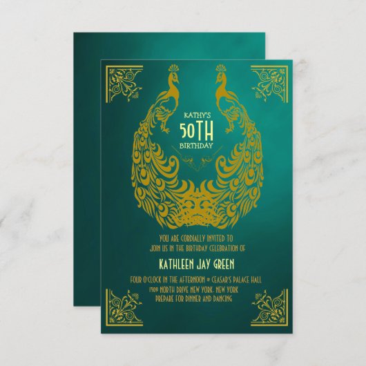 Pfauzwanziger jahre Kunst-Deko-50. Einladung (Vorne/Hinten)