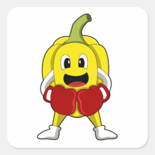 Pfeffer als Boxer mit Boxhandschuhen Quadratischer Aufkleber