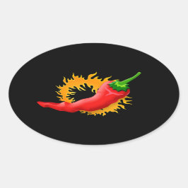 Pfeffer aus Chili mit Flammenaufklebern Ovaler Aufkleber
