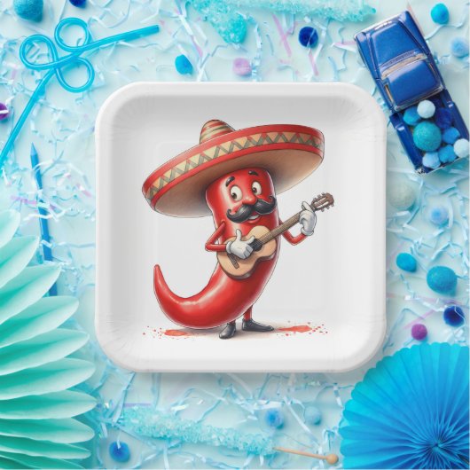 Pfeffer aus mexikanischem Rotem Chili mit Gitarre Pappteller (Party)