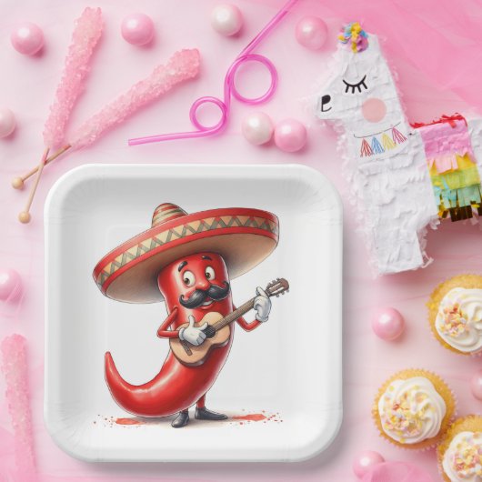 Pfeffer aus mexikanischem Rotem Chili mit Gitarre Pappteller (Party)