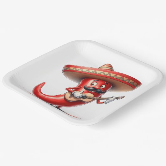 Pfeffer aus mexikanischem Rotem Chili mit Gitarre Pappteller (Gewinkelt)