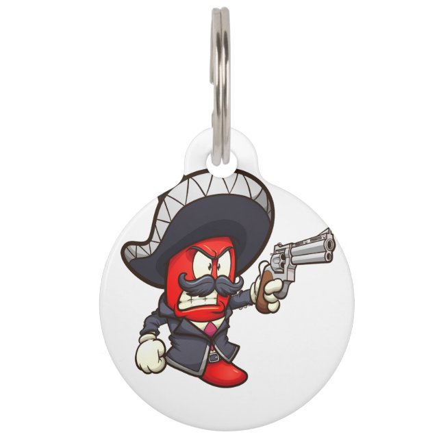 Pfeffer aus rotem Chili mit Mariachi-Outfit und Re Haustiermarke (Vorderseite)