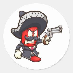 Pfeffer aus rotem Chili mit Mariachi-Outfit und Re Runder Aufkleber