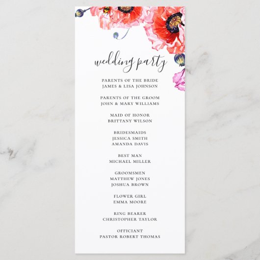 Pfeffer Elegante Hochzeit mit Rotem Blumen Programm (Rückseite)