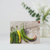 Pfeffer, gelb und grün, Chili Postkarte (Stehend Vorderseite)