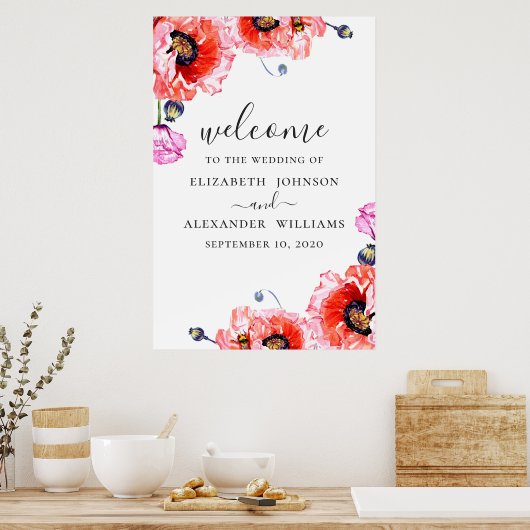 Pfeffer Hochzeitsempfang in Aquarellrot Poster (Küche)