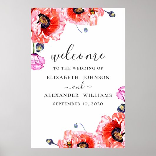 Pfeffer Hochzeitsempfang in Aquarellrot Poster (Vorne)