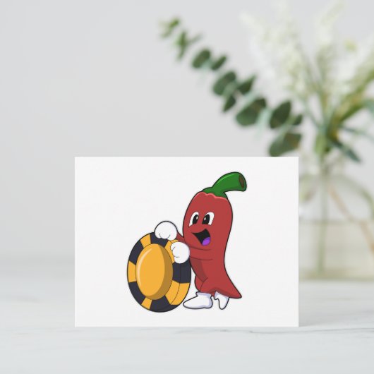 Pfeffer im Poker mit Poker-Chips Postkarte (Stehend Vorderseite)