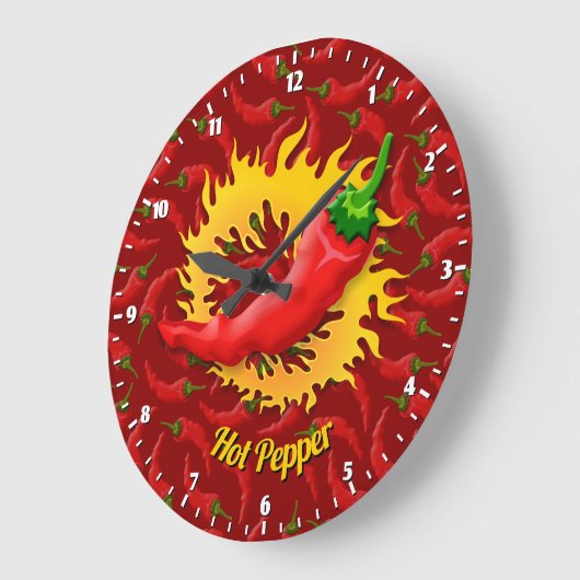 Pfeffer mit Flamme Große Wanduhr (Winkel)