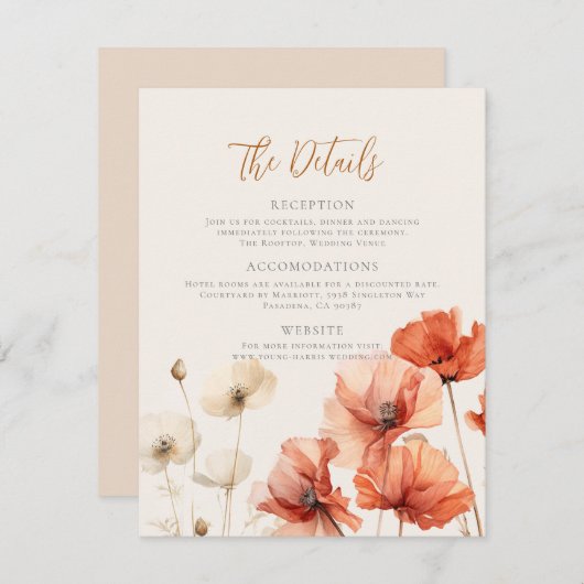 Pfeffer und Wildblumen Die Details Hochzeit Mitteilungskarte (Vorne/Hinten)