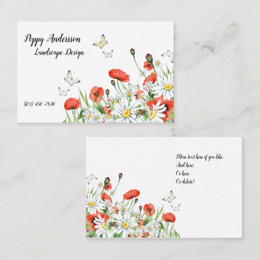 Pfeffer, Wildblumen, Schmetterlinge Visitenkarte (Vorne/Hinten)