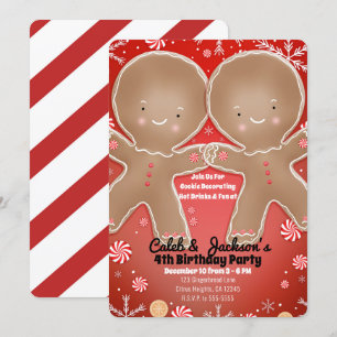 Pfefferminz-Gingerbread-Zwillinge-Birthday-Party Einladung