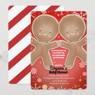 Pfefferminz-Gingerbread-Zwillinge-Weihnachts-Baby- Einladung