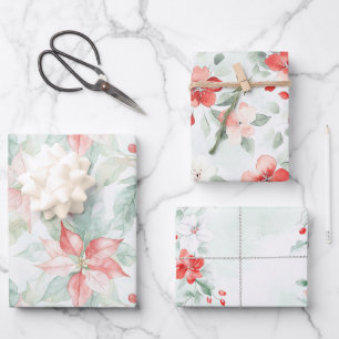 Pfefferminz Grün Rot Floral Geburtstag Geschenkpapier Set