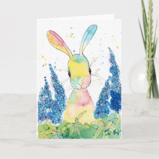 Pfefferminz-Kunstdelphinium-Häschen-Gruß-Karte Karte (Vorderseite)
