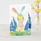 Pfefferminz-Kunstdelphinium-Häschen-Gruß-Karte Karte (Gelbe Blume)