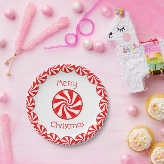 Pfefferminz-Süßigkeits-frohe Weihnachten Pappteller (Party)