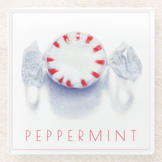 Pfefferminzbonbon Glasuntersetzer + Text (Vorderseite)