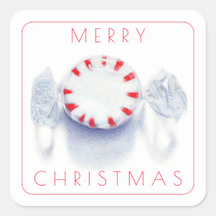Pfefferminzbonbon-Weihnachten 1,5" Quadratische Au Quadratischer Aufkleber